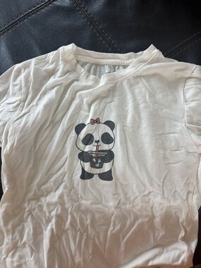 Kids White Panda Graphic Short Sleeve Tee with Pink Bow